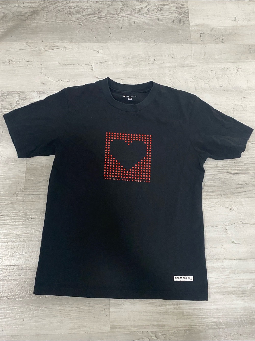 Uniqlo Black Tee with Red Heart Dot Graphic